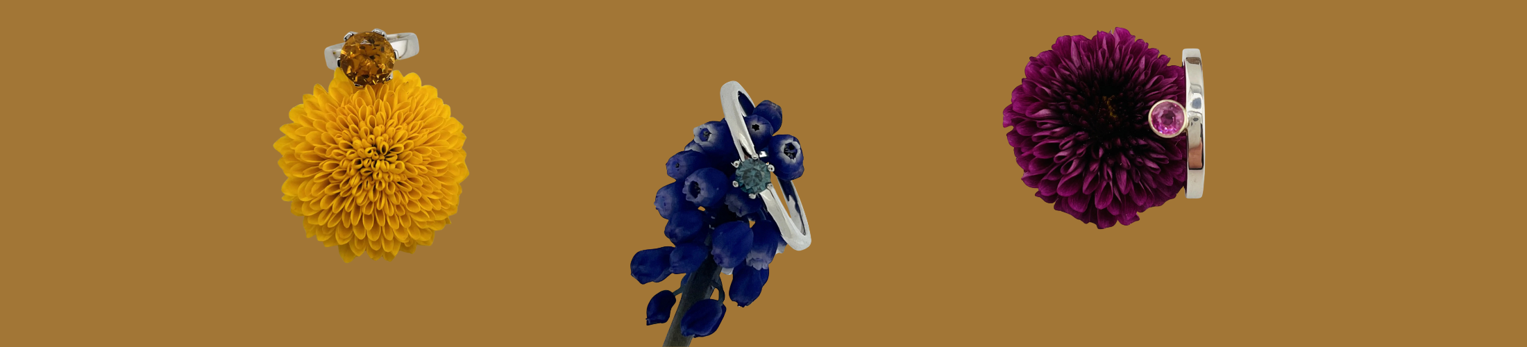 Kälber Goldschmiede Würselen Zwischenbanner Blumen und Diamantenringe bunt