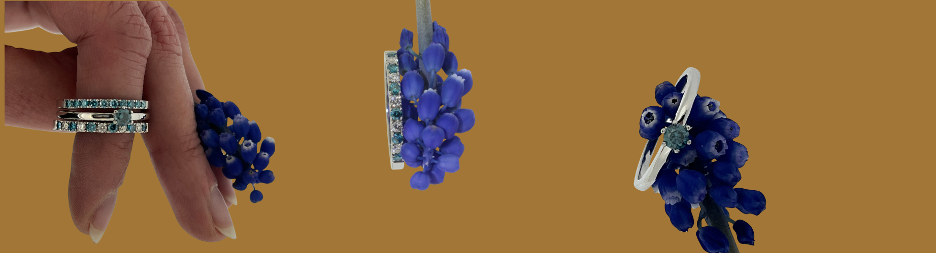 Kälber Goldschmiede Würselen Zwischenbanner Blumen und Diamentringe blau